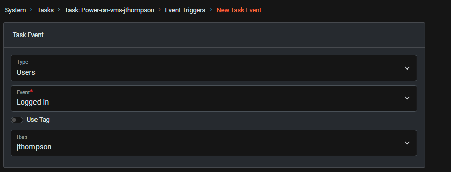 Event trigger user login - Dark Mode